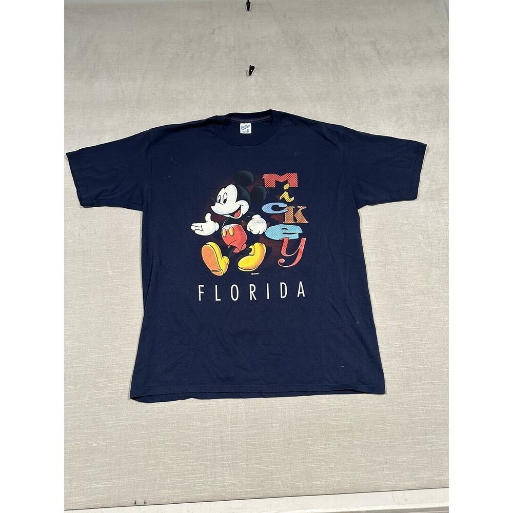 Vintage Walt Disney Mickey Mouse Florida Velva Sheen T-Shirt Size XL USA Blue - Picture 1 of 9